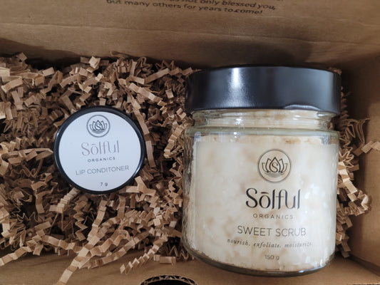 Solful Organics Box Set - The Sweet Lips box - includes lip conditioner and sweet scrub.